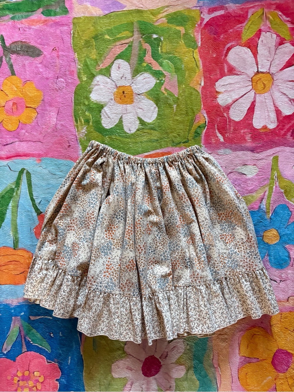 Handmade Cottagecore Floral Mini Skirt Elastic Waist M/L
